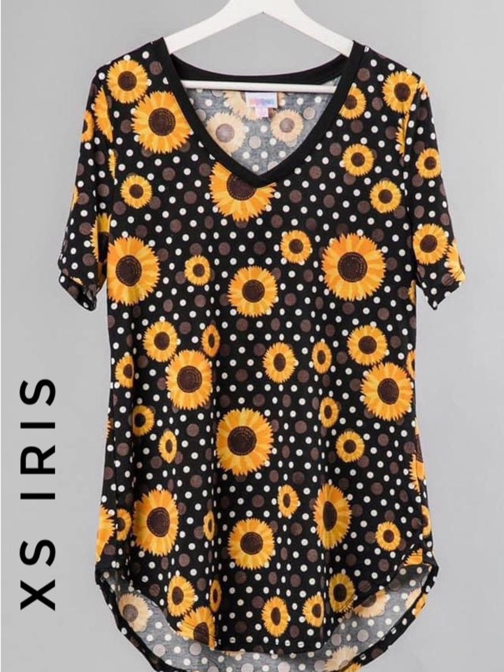 LuLaRoe V‑Neck Sunflower Tee in Black and Yellow